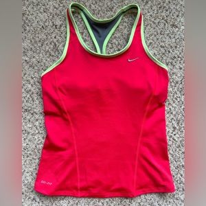 Nike Racerback Running Cycling Tank Top Coral Fitted Back Pockets Small